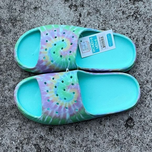 NWT Sz Womens 8/Mens 6 Simply Southern Swirl Sea Green Unisex Slides - Picture 2 of 5